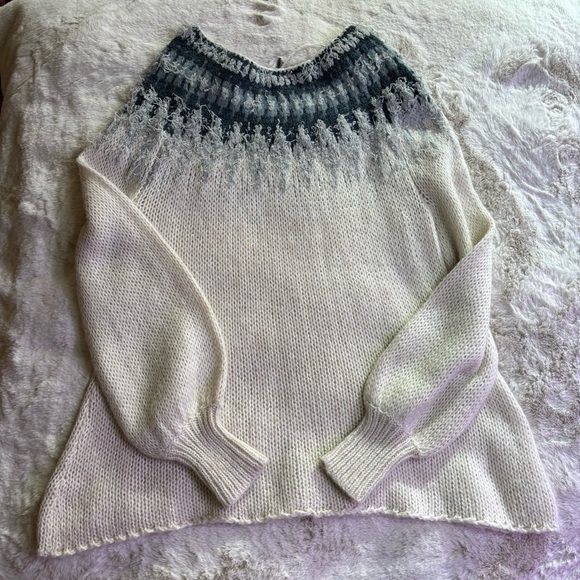 Free People Baltic Fairisle Women's Blue and Cream Wool Blend Sweater, Size M - Picture 9 of 9